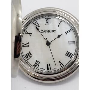 Danbury pocket watch. White opalescent face. Black hands. Working watch